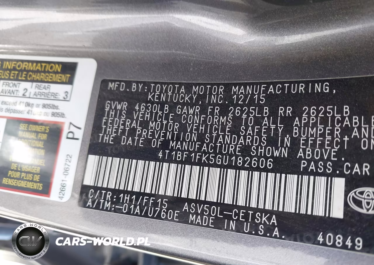 2016 Toyota Camry Se VIN:4T1BF1FK5GU182606 - 9