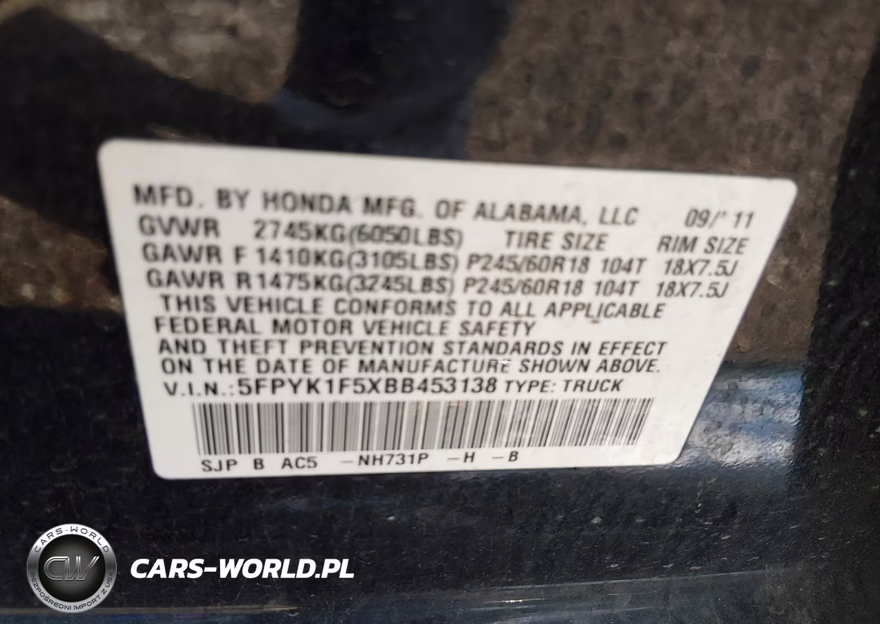 2011 Honda Ridgeline Rtl VIN:5FPYK1F5XBB453138 - 9