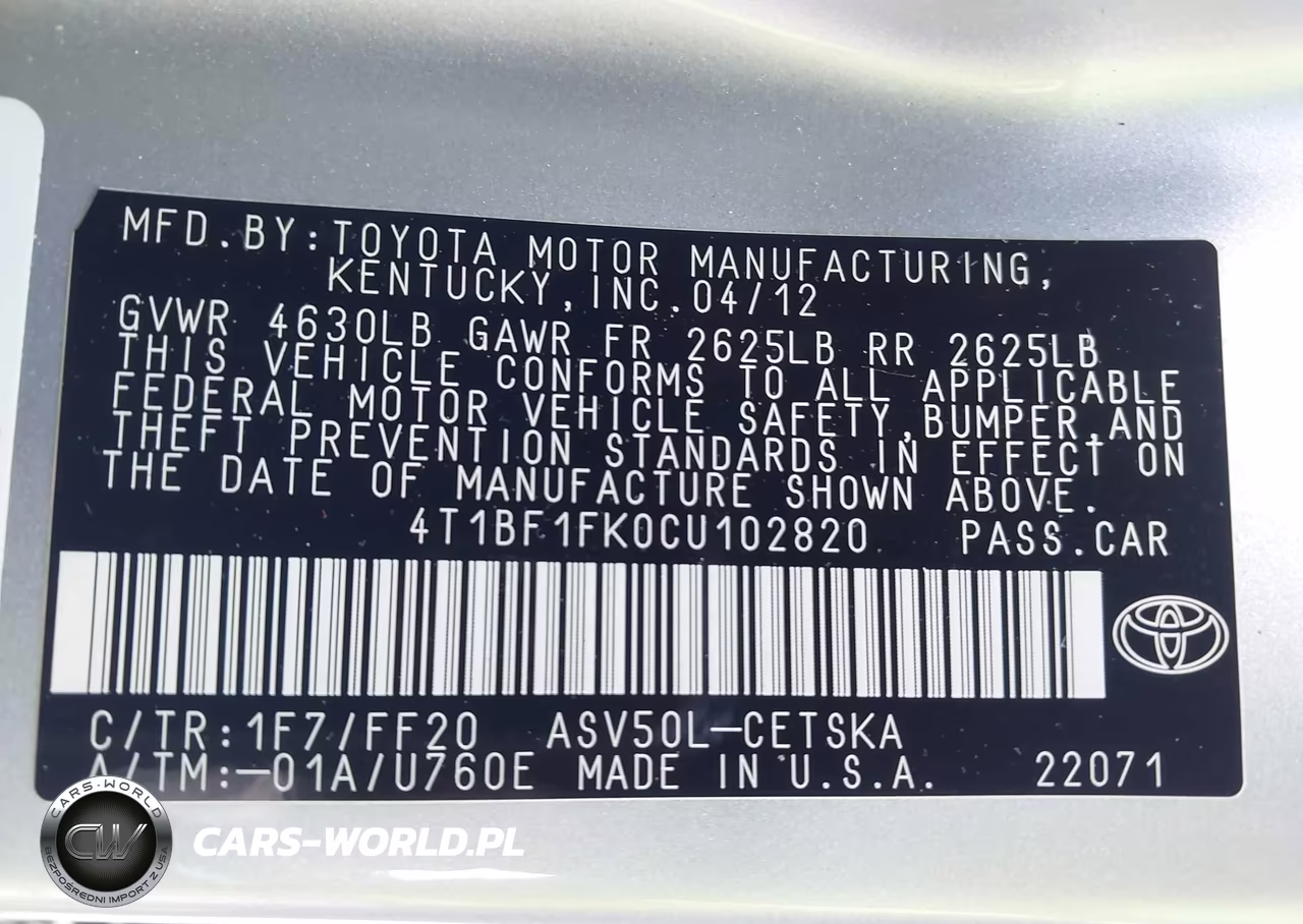 2012 Toyota Camry Se VIN:4T1BF1FK0CU102820 - 9