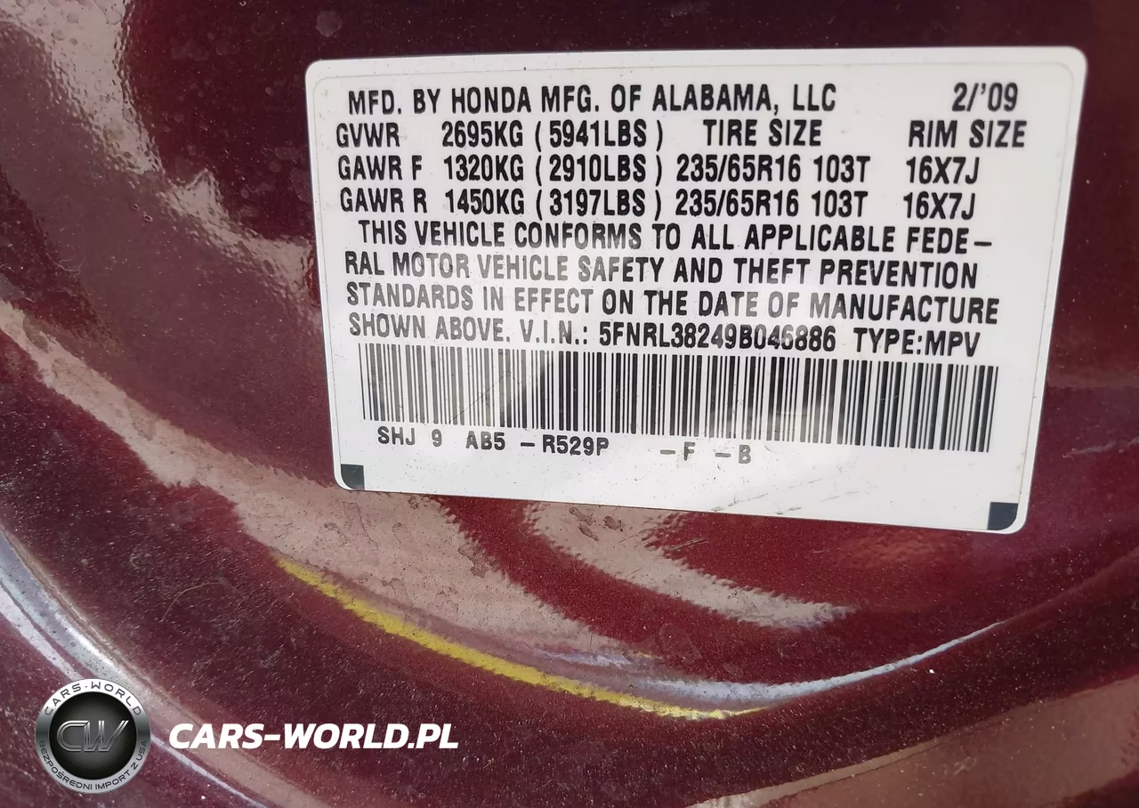 2009 Honda Odyssey Lx VIN:5FNRL38249B046886 - 9