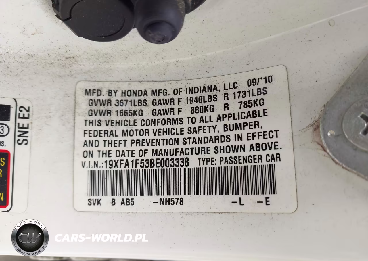 2011 Honda Civic Lx VIN:19XFA1F53BE003338 - 9