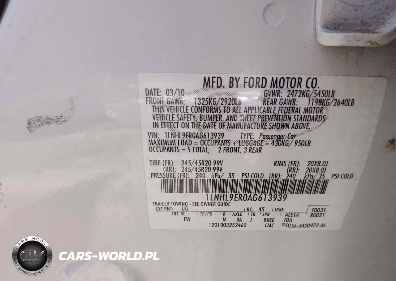 2010 Lincoln Mks VIN:1LNHL9ER0AG613939 - 9