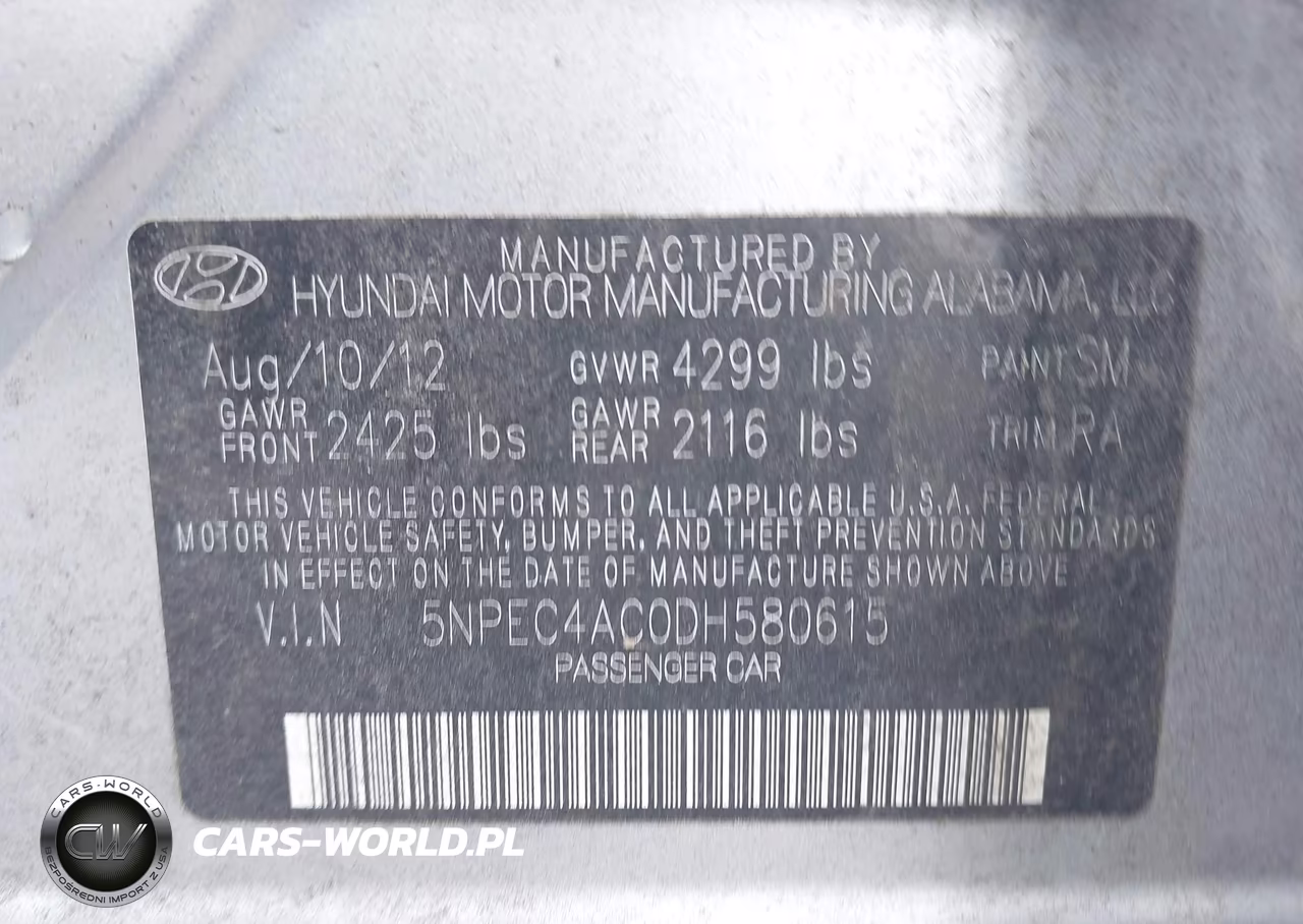 2013 Hyundai Sonata Se VIN:5NPEC4AC0DH580615 - 9