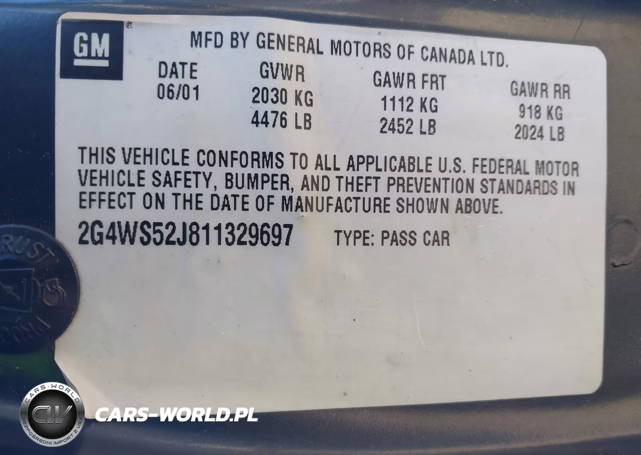 2001 Buick Century Custom VIN:2G4WS52J811329697 - 9