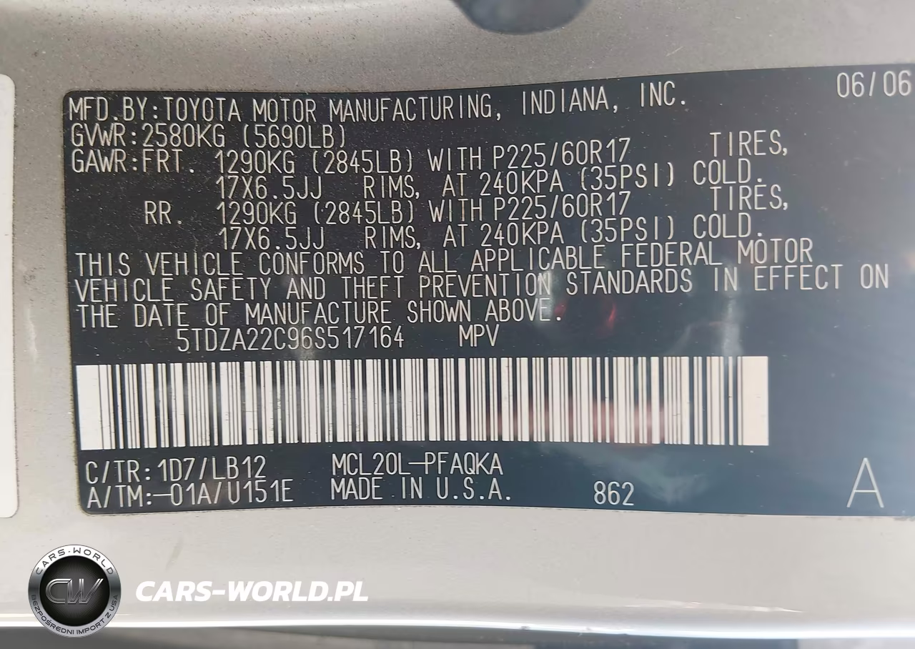 2006 Toyota Sienna Xle Limited VIN:5TDZA22C96S517164 - 9