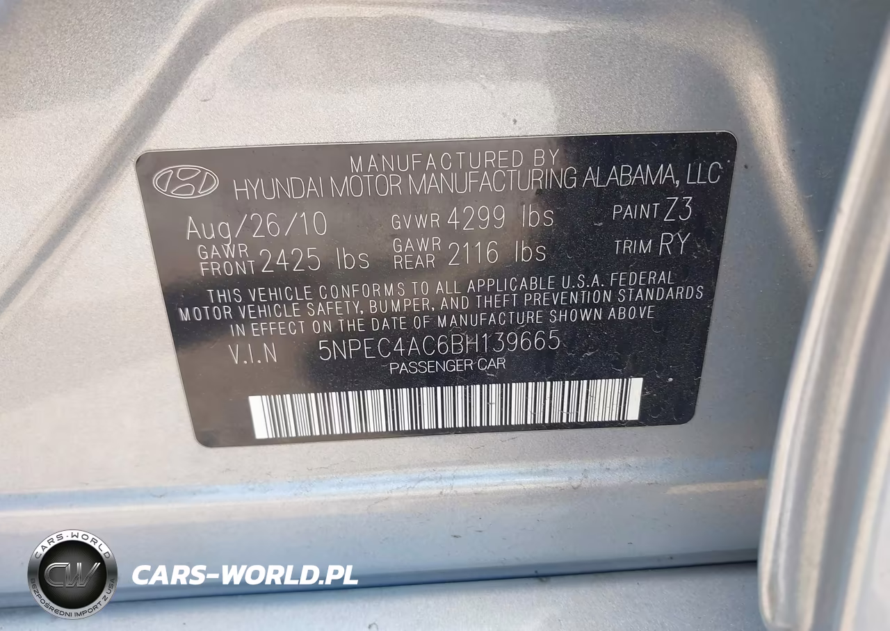 2011 Hyundai Sonata Se VIN:5NPEC4AC6BH139665 - 9