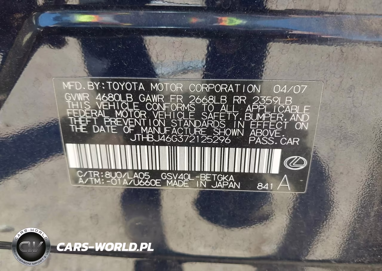 2007 Lexus Es 350 VIN:JTHBJ46G372125296 - 9