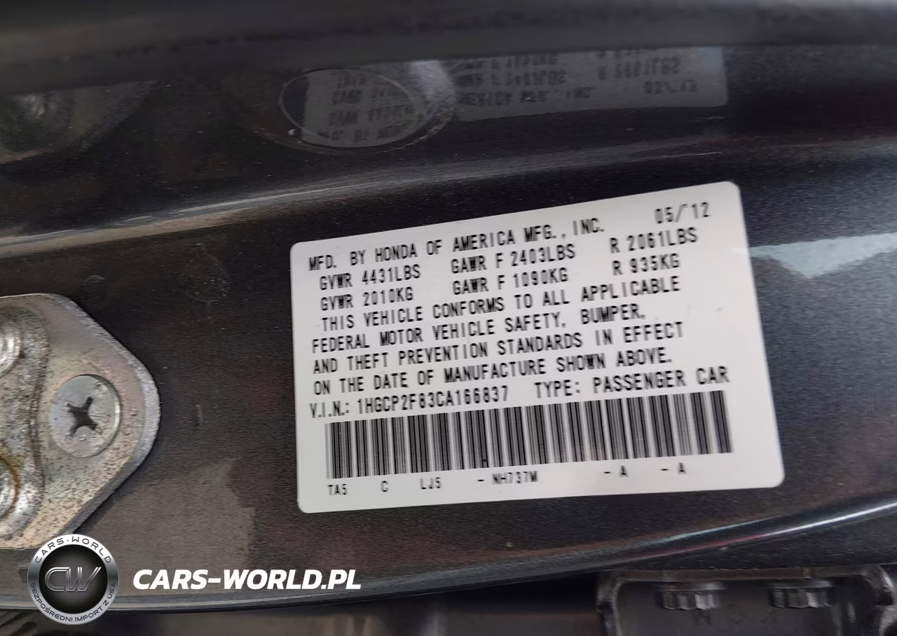2012 Honda Accord 2.4 Ex-L VIN:1HGCP2F83CA166837 - 9