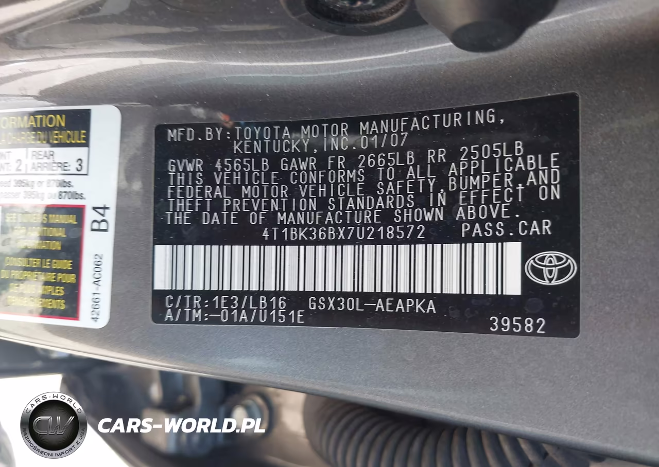 2007 Toyota Avalon Limited VIN:4T1BK36BX7U218572 - 9