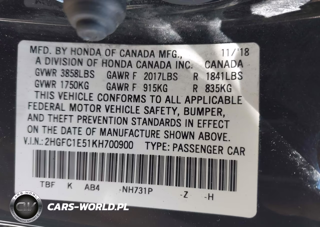 2019 Honda Civic Si VIN:2HGFC1E51KH700900 - 9