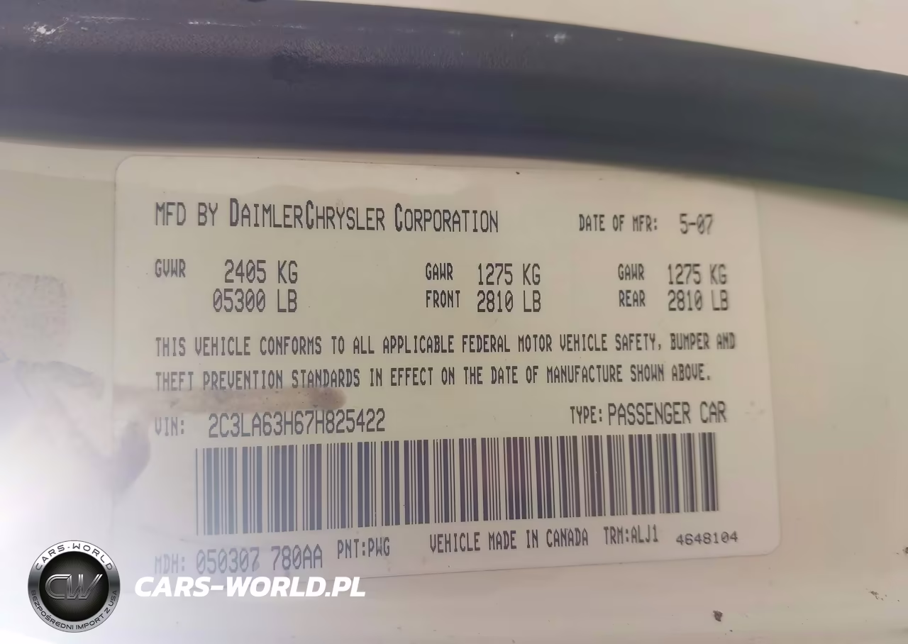 2007 Chrysler 300C VIN:2C3LA63H67H825422 - 9
