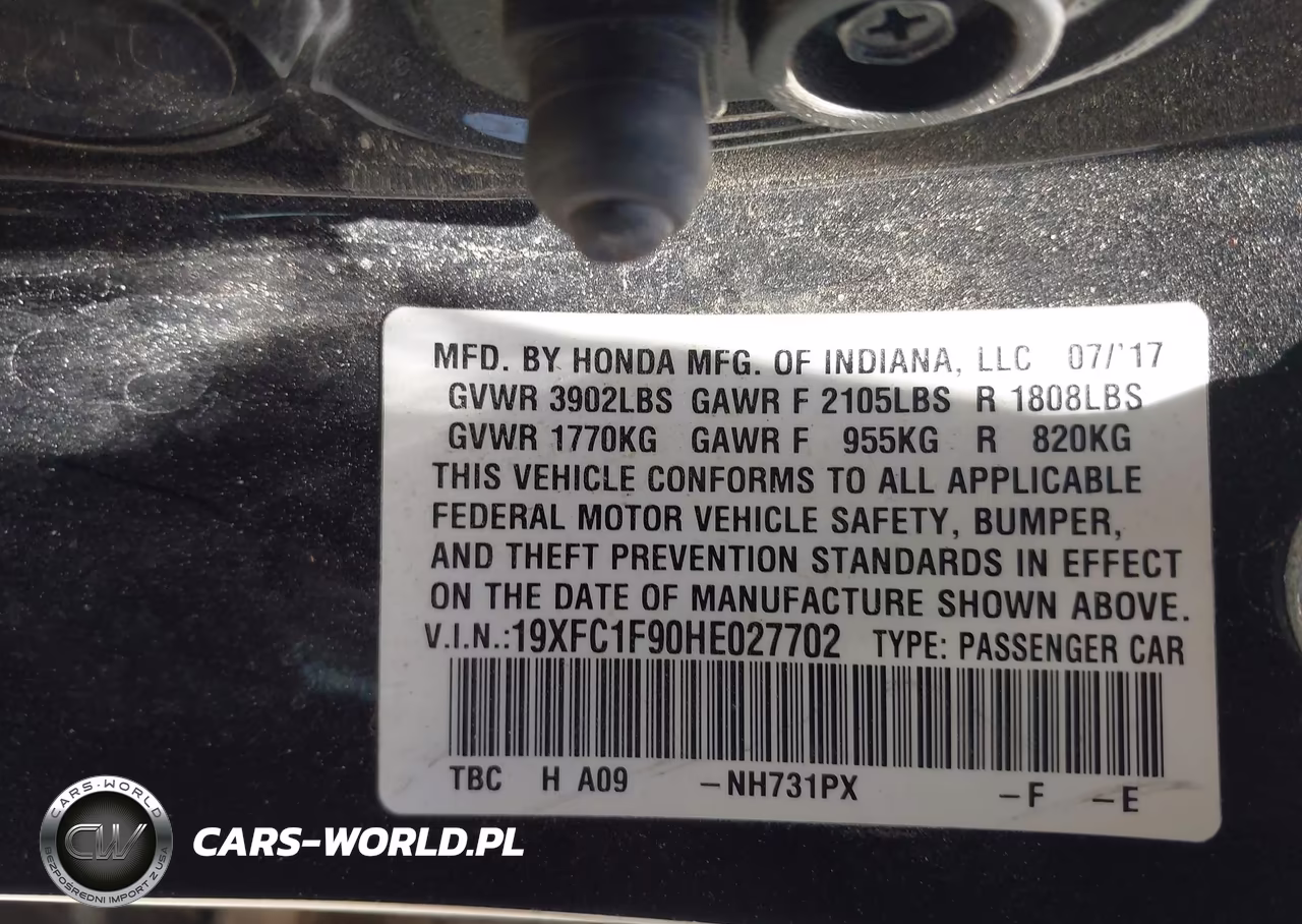 2017 Honda Civic Touring VIN:19XFC1F90HE027702 - 9