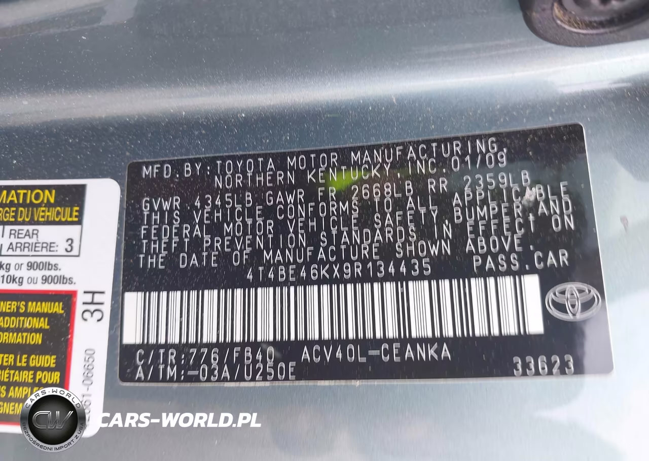 2009 Toyota Camry Le VIN:4T4BE46KX9R134435 - 9