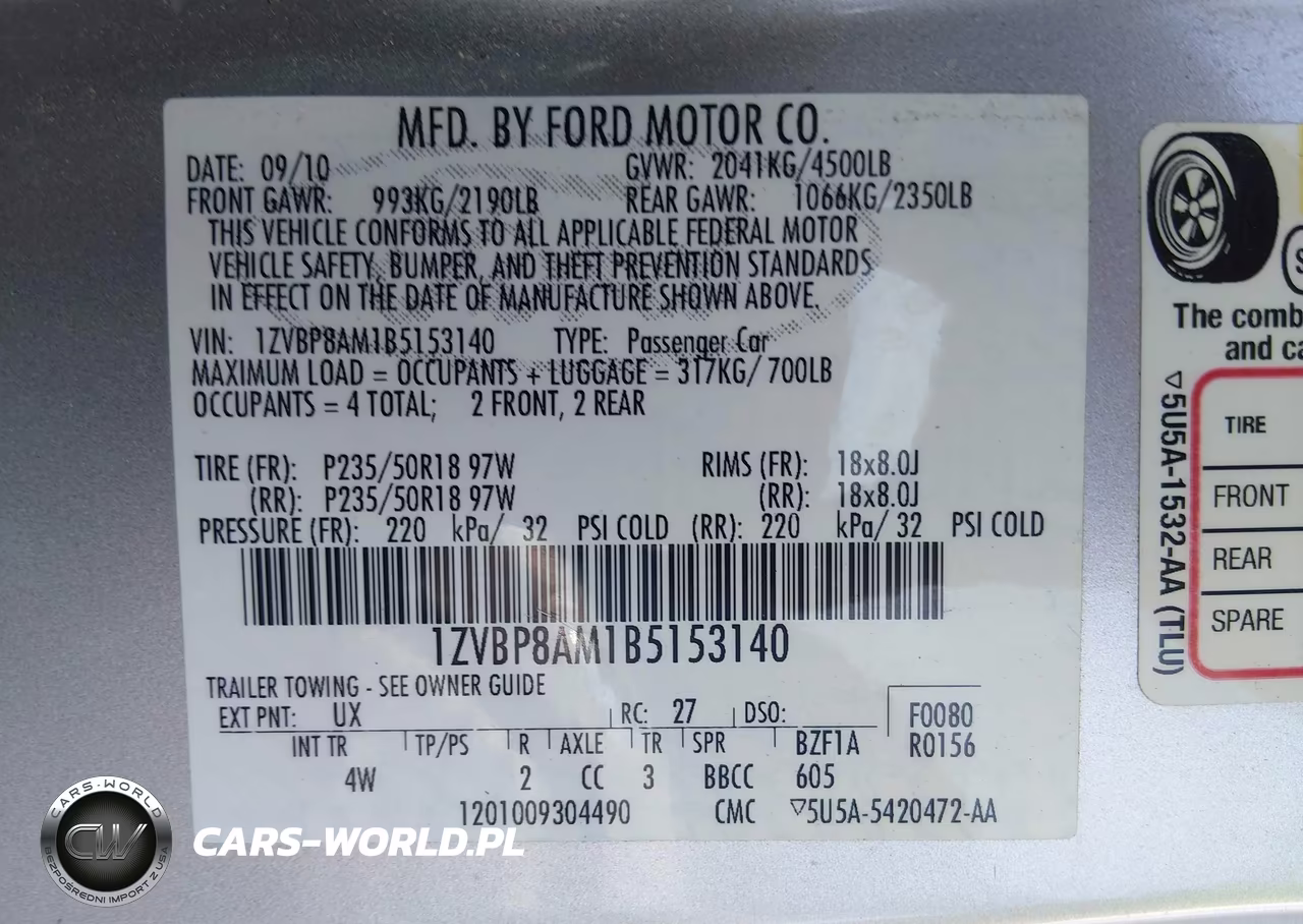 2011 Ford Mustang V6 Premium VIN:1ZVBP8AM1B5153140 - 9