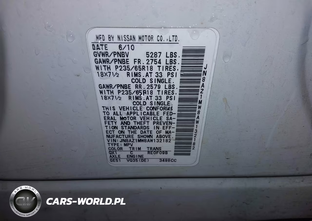 2010 Nissan Murano Sl VIN:JN8AZ1MW8AW132182 - 9
