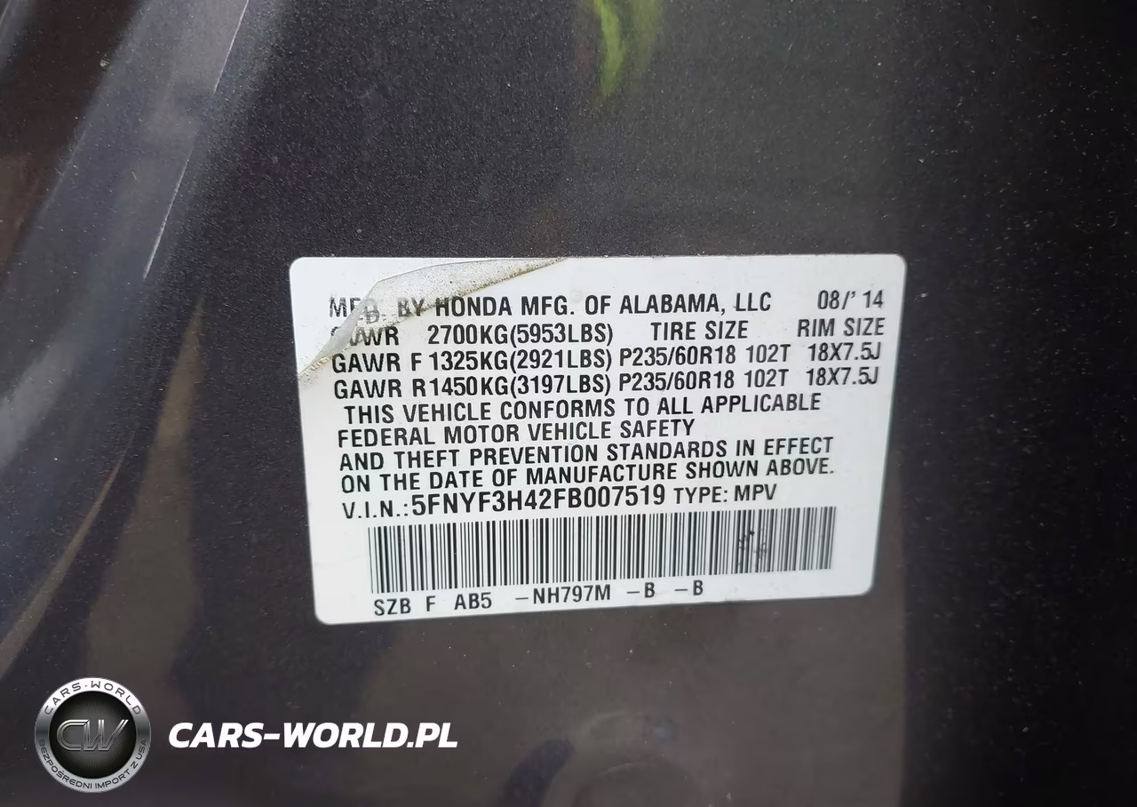 2015 Honda Pilot Ex VIN:5FNYF3H42FB007519 - 9