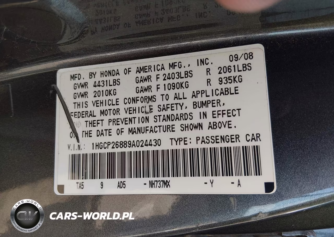 2009 Honda Accord 2.4 Ex-L VIN:1HGCP26889A024430 - 9