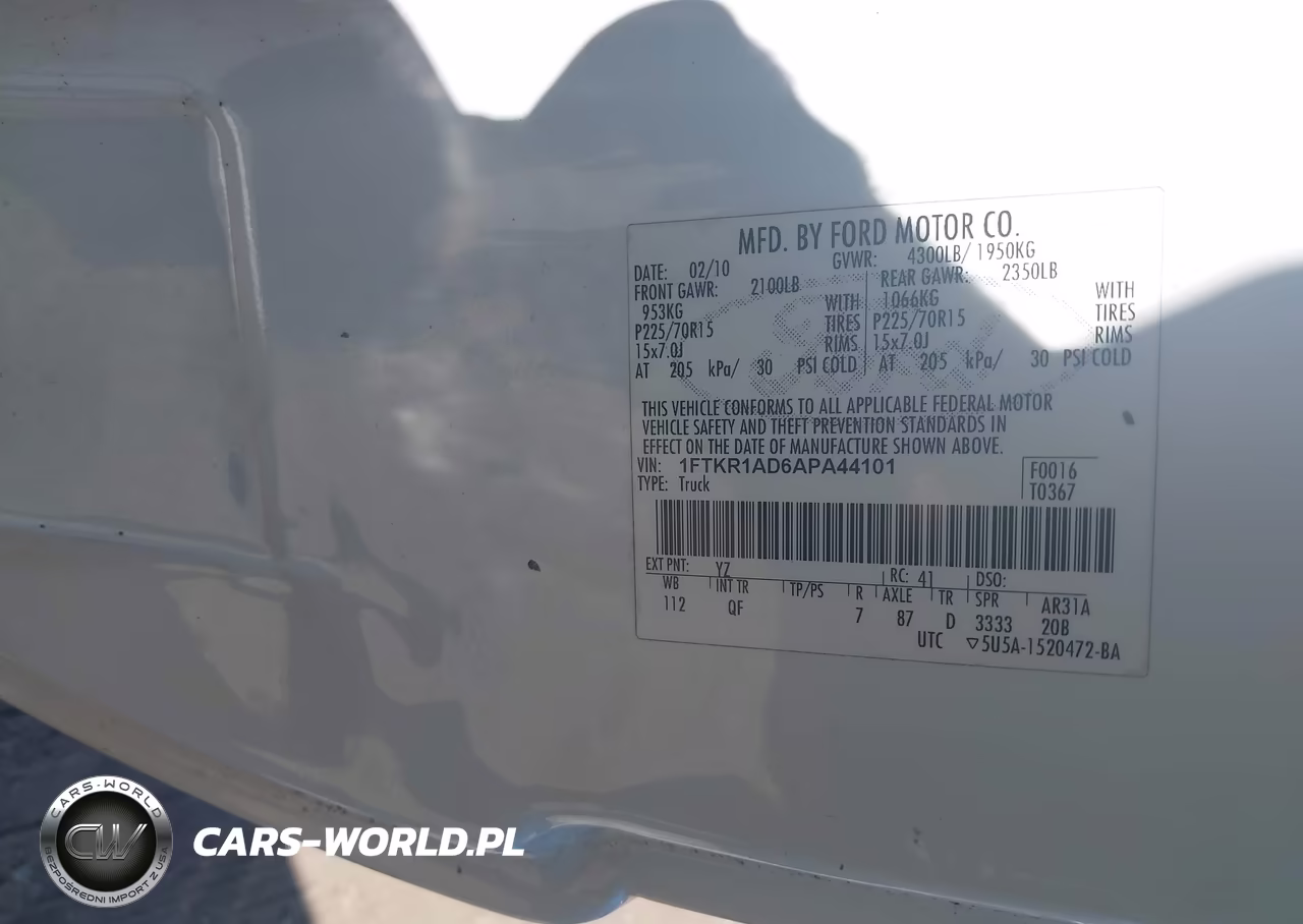 2010 Ford Ranger Xl VIN:1FTKR1AD6APA44101 - 9