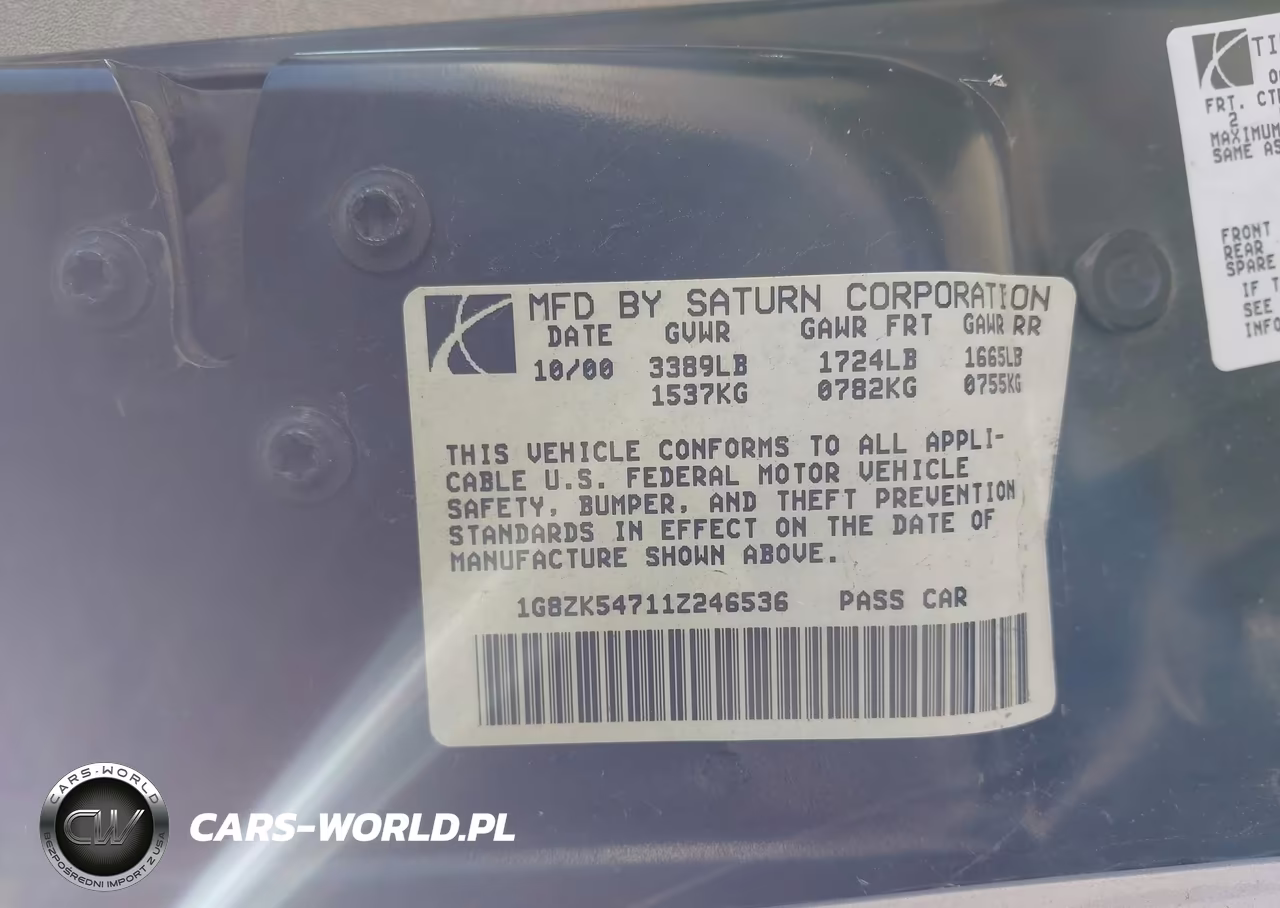 2001 Saturn Sl2 VIN:1G8ZK54711Z246536 - 9