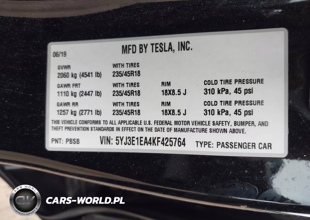 2019 Tesla Model 3 Long Range-Mid Range-Standard Range-Standard Range Plus VIN:5YJ3E1EA4KF425764 - 9