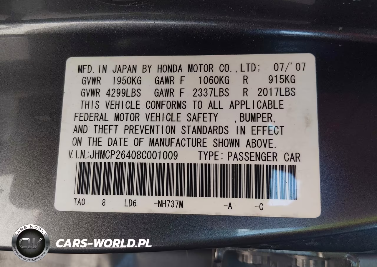 2008 Honda Accord 2.4 Lx-P VIN:JHMCP26408C001009 - 9