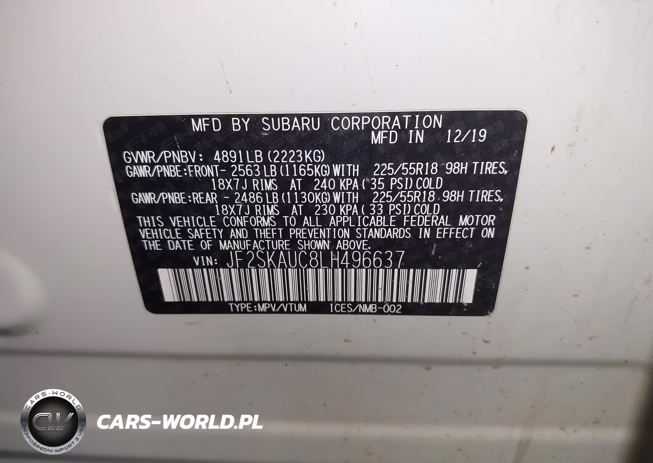 2020 Subaru Forester Limited VIN:JF2SKAUC8LH496637 - 9