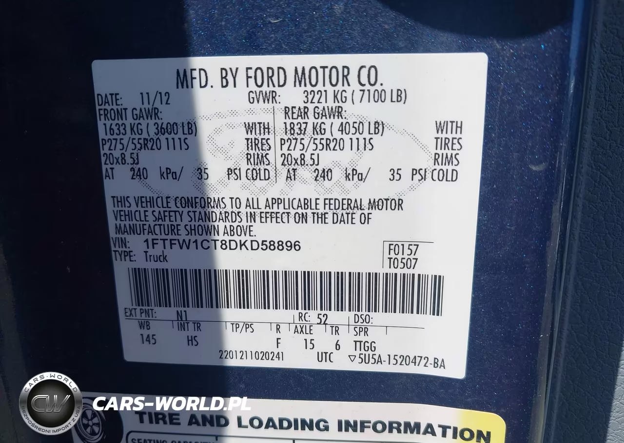 2013 Ford F-150 Lariat VIN:1FTFW1CT8DKD58896 - 9