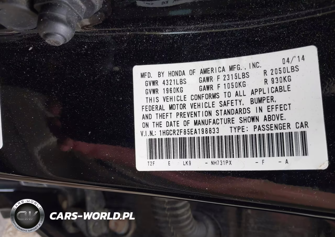 2014 Honda Accord Ex-L VIN:1HGCR2F85EA198833 - 9