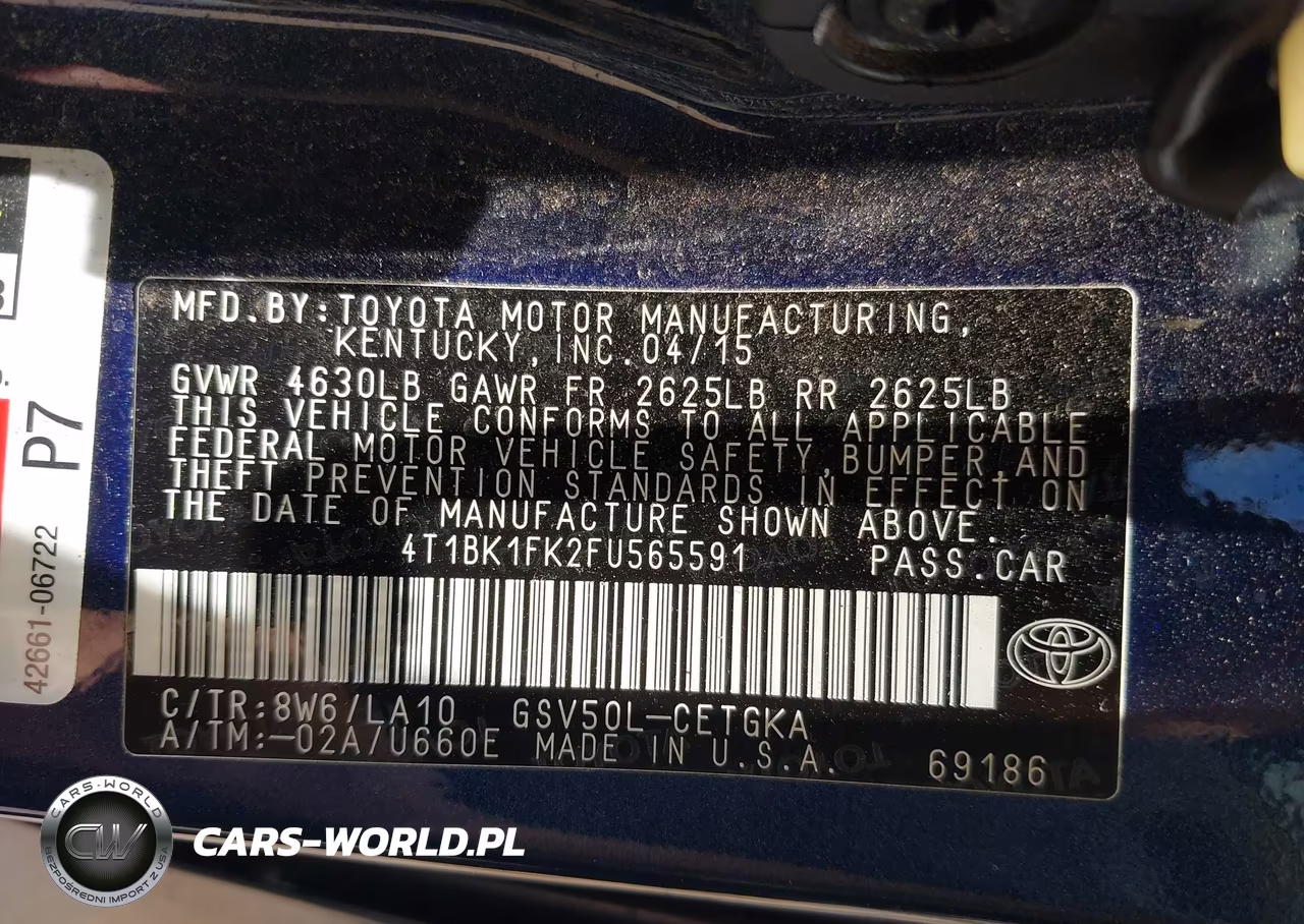 2015 Toyota Camry Xle V6 VIN:4T1BK1FK2FU565591 - 9