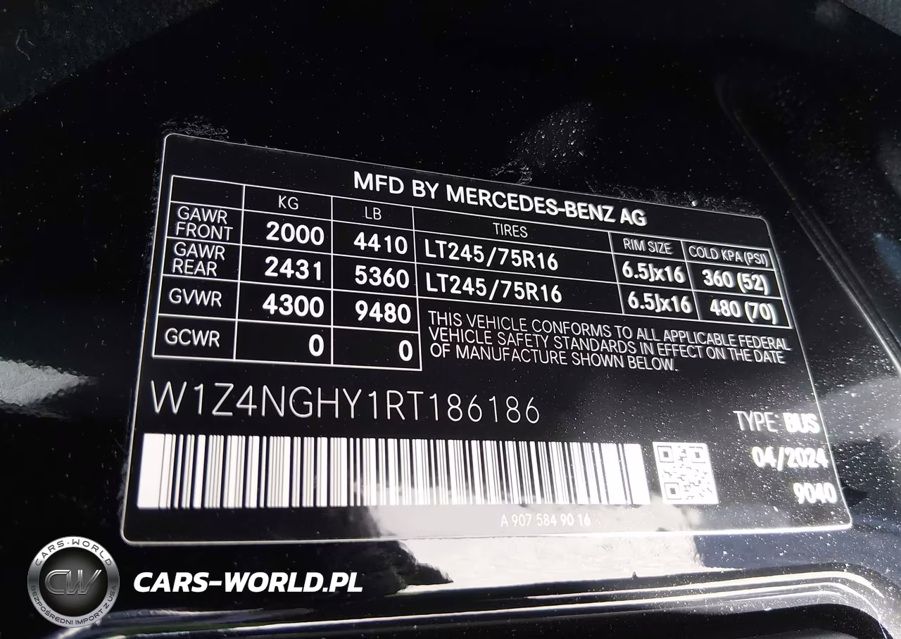 2024 Mercedes-Benz Sprinter 2500 High Roof 4-Cyl Diesel Ho VIN:W1Z4NGHY1RT186186 - 9