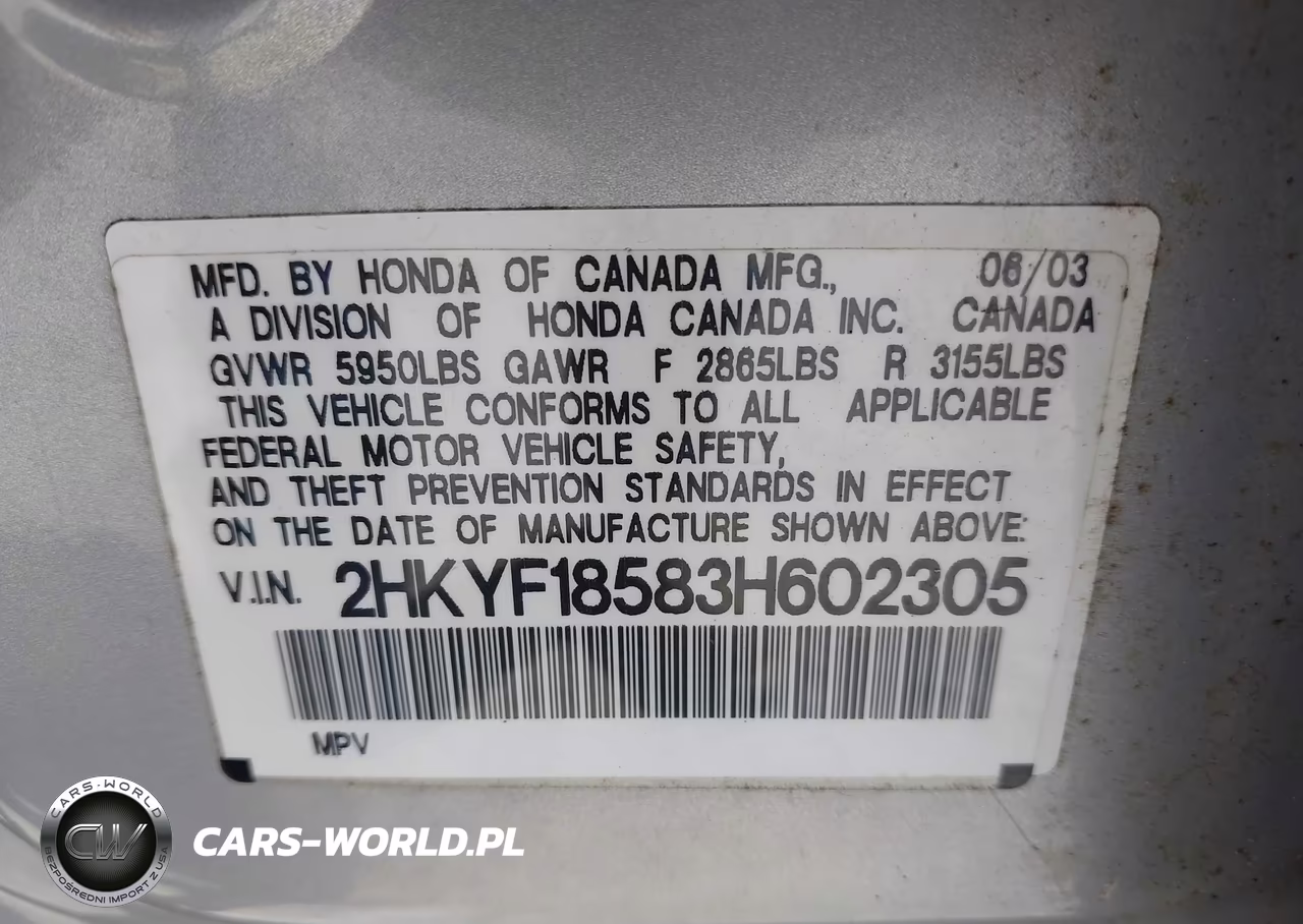 2003 Honda Pilot Ex-L VIN:2HKYF18583H602305 - 9