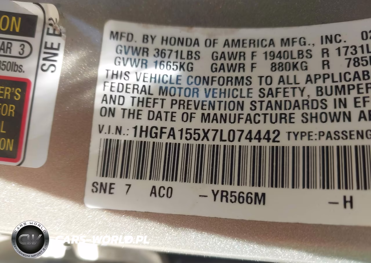 2007 Honda Civic Lx VIN:1HGFA155X7L074442 - 9
