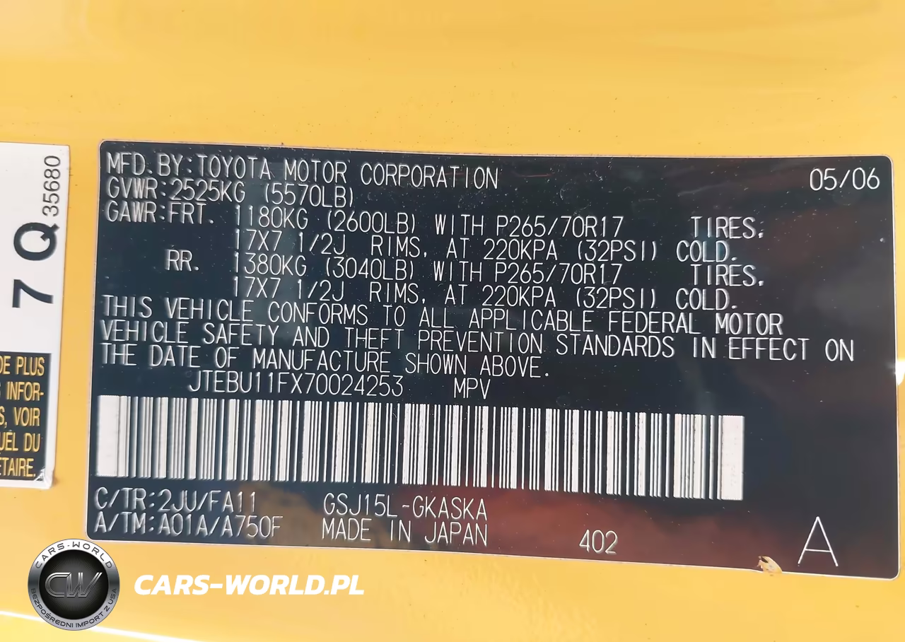 2007 Toyota Fj Cruiser VIN:JTEBU11FX70024253 - 9