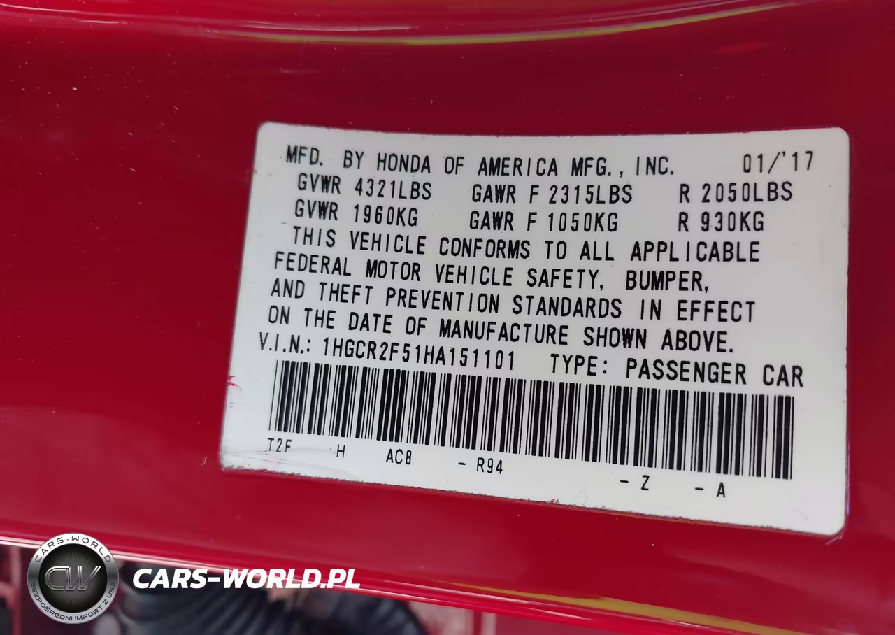 2017 Honda Accord Sport VIN:1HGCR2F51HA151101 - 9