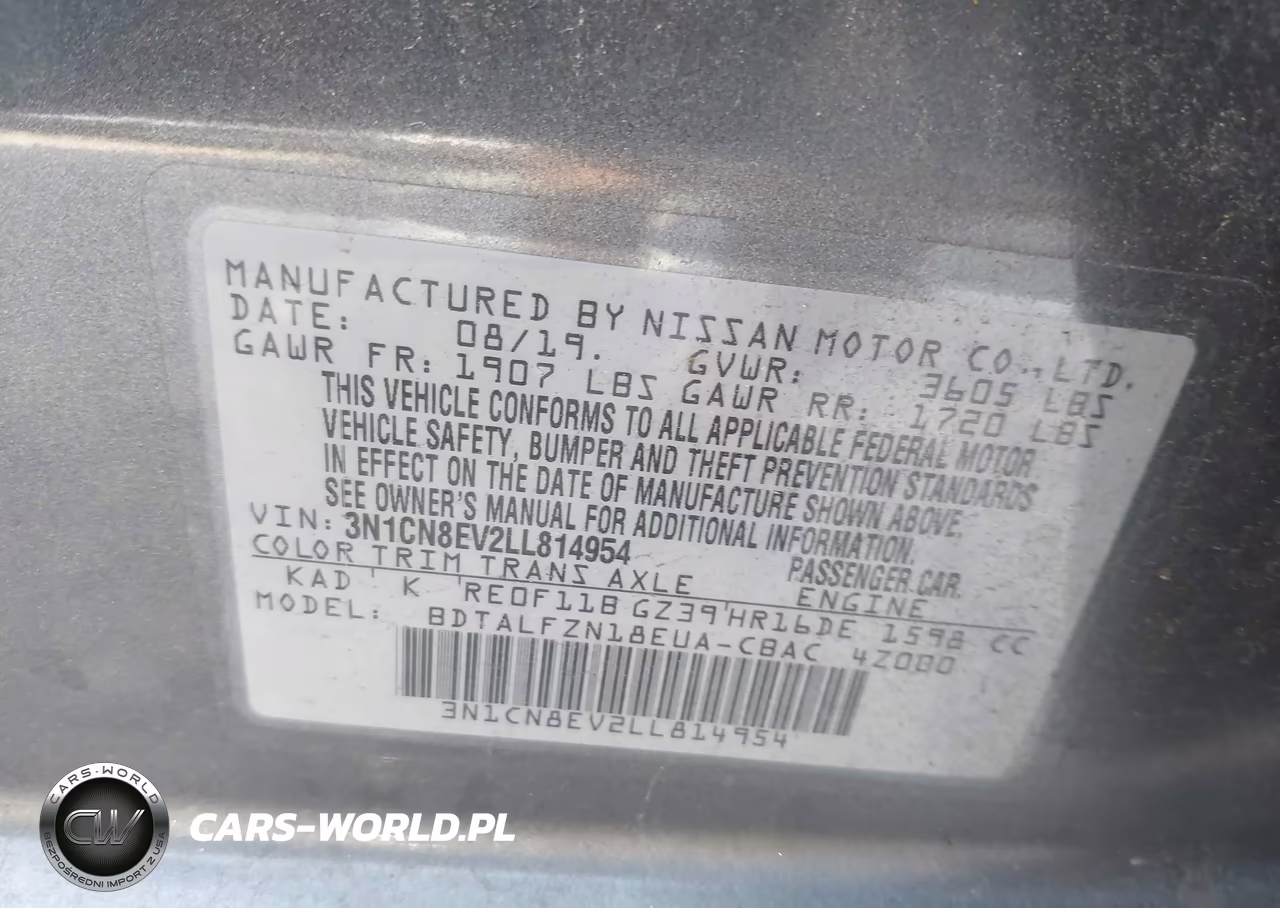 2020 Nissan Versa Sv Xtronic Cvt VIN:3N1CN8EV2LL814954 - 9