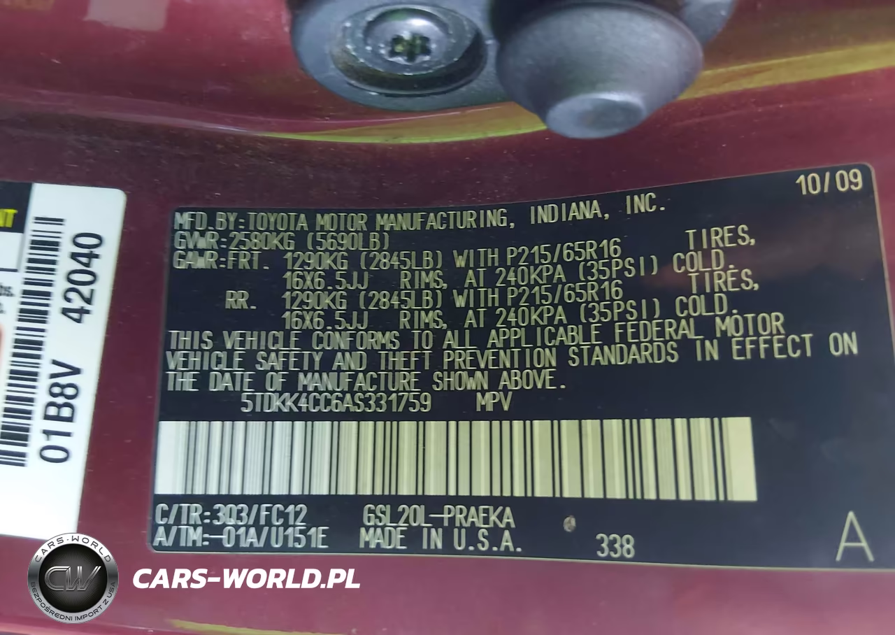 2010 Toyota Sienna Le VIN:5TDKK4CC6AS331759 - 9