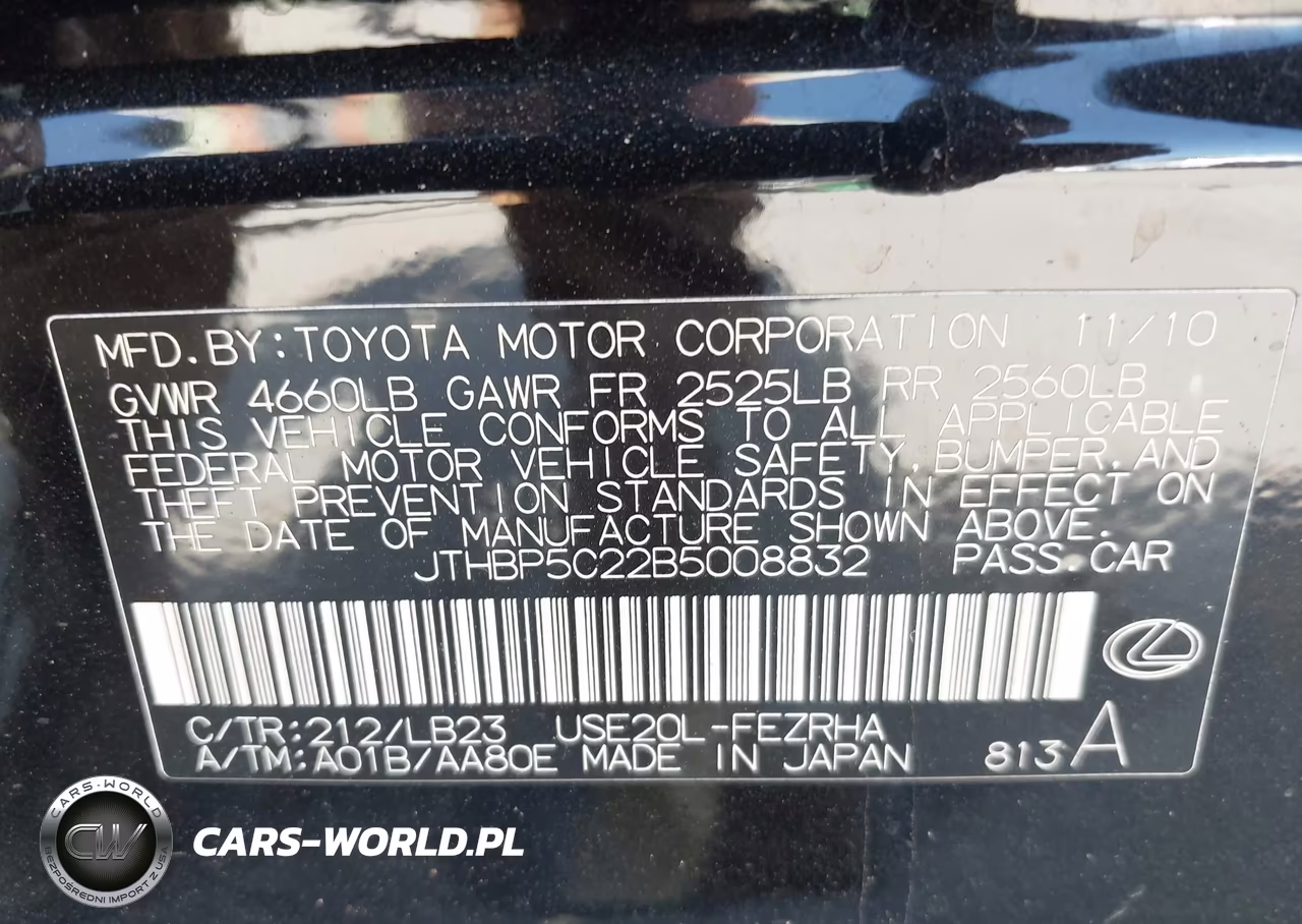 2011 Lexus Is F VIN:JTHBP5C22B5008832 - 9