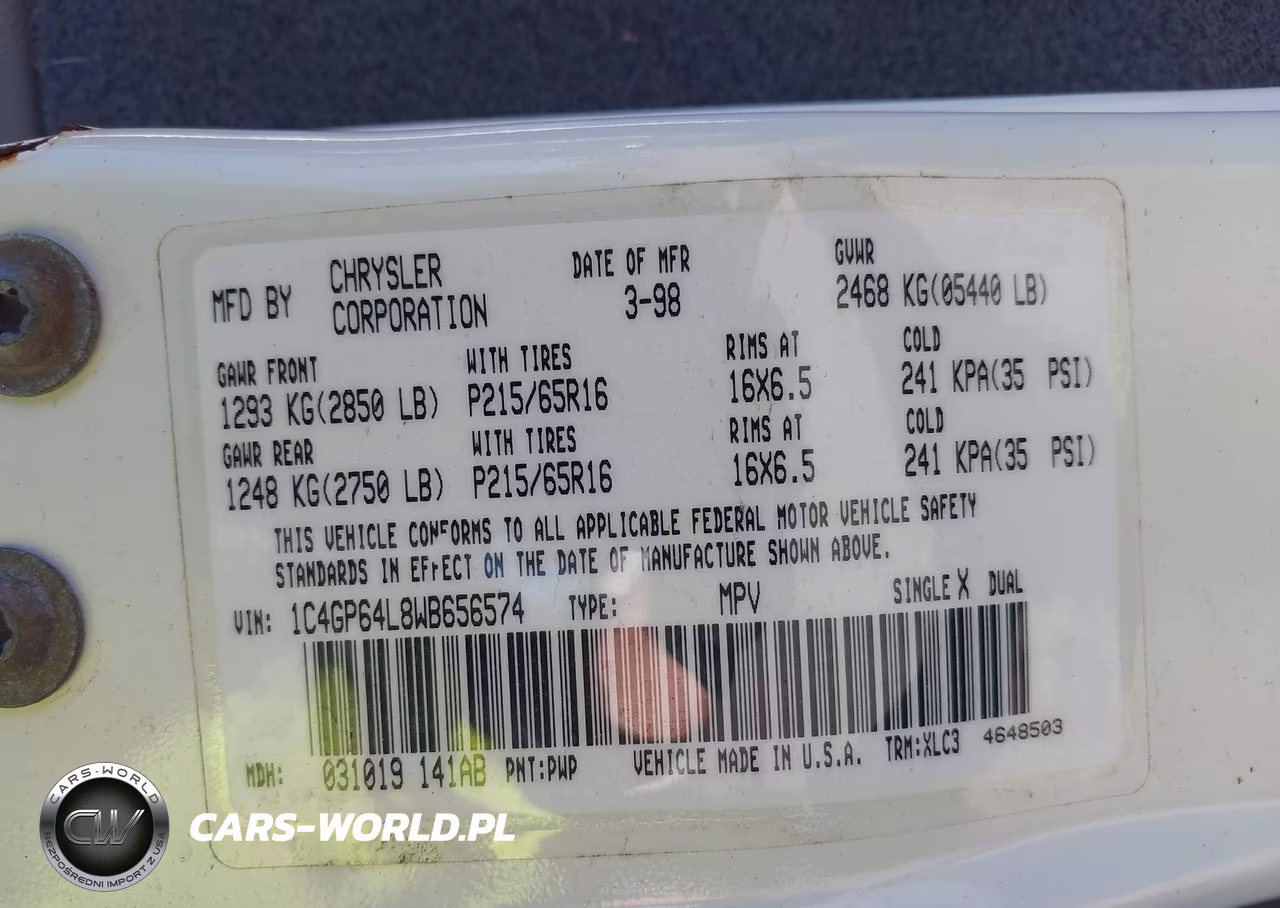 1998 Chrysler Town & Country Lxi VIN:1C4GP64L8WB656574 - 9