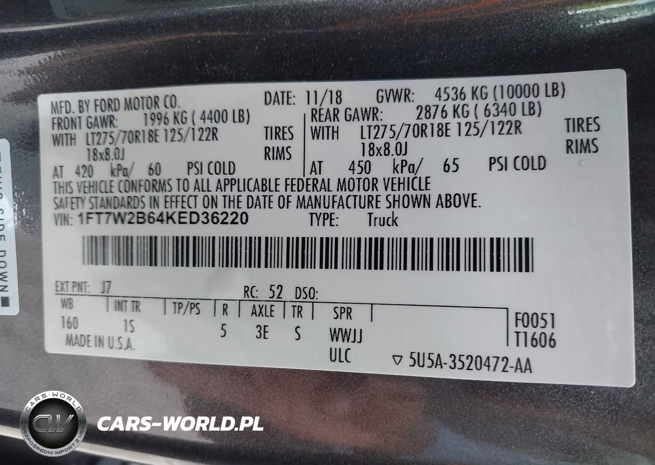 2019 Ford F-250 Xl VIN:1FT7W2B64KED36220 - 9