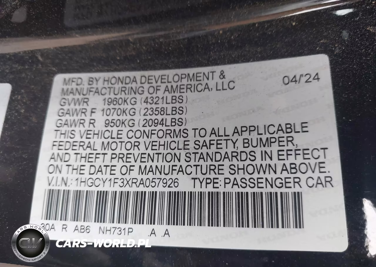 2024 Honda Accord Ex VIN:1HGCY1F3XRA057926 - 9