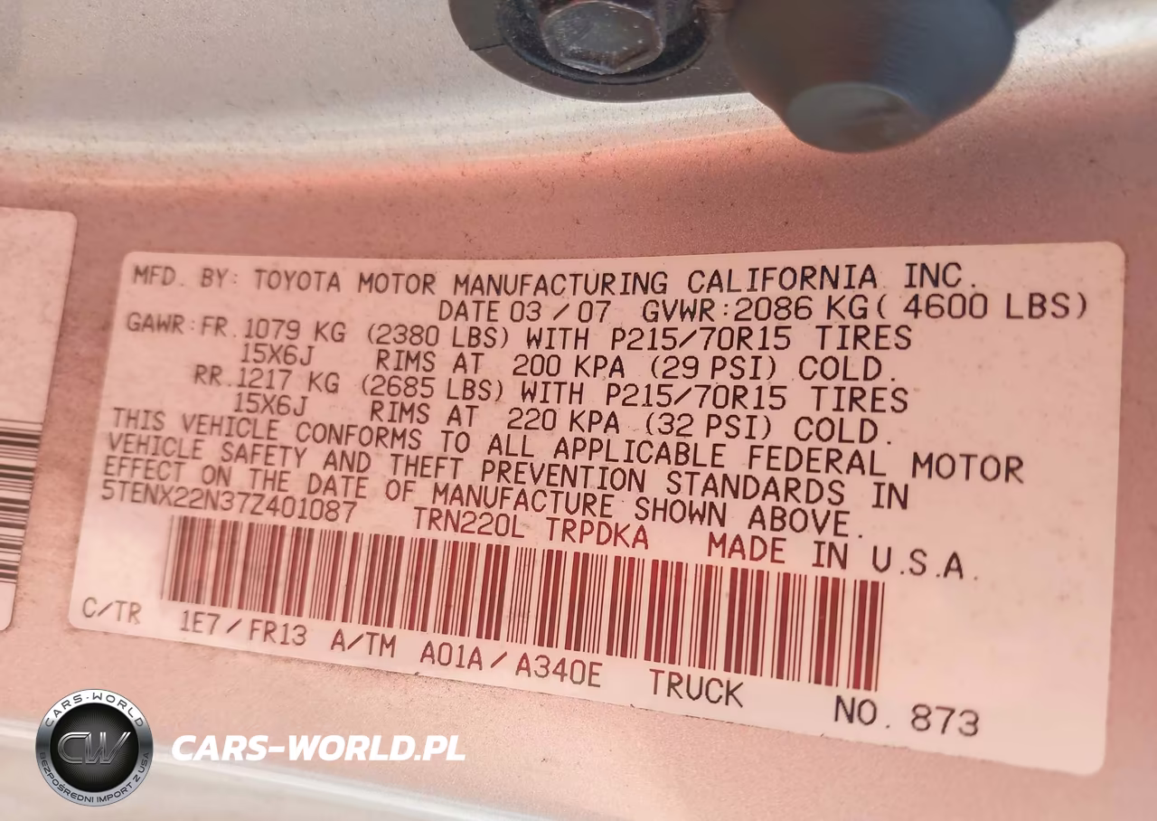 2007 Toyota Tacoma VIN:5TENX22N37Z401087 - 9