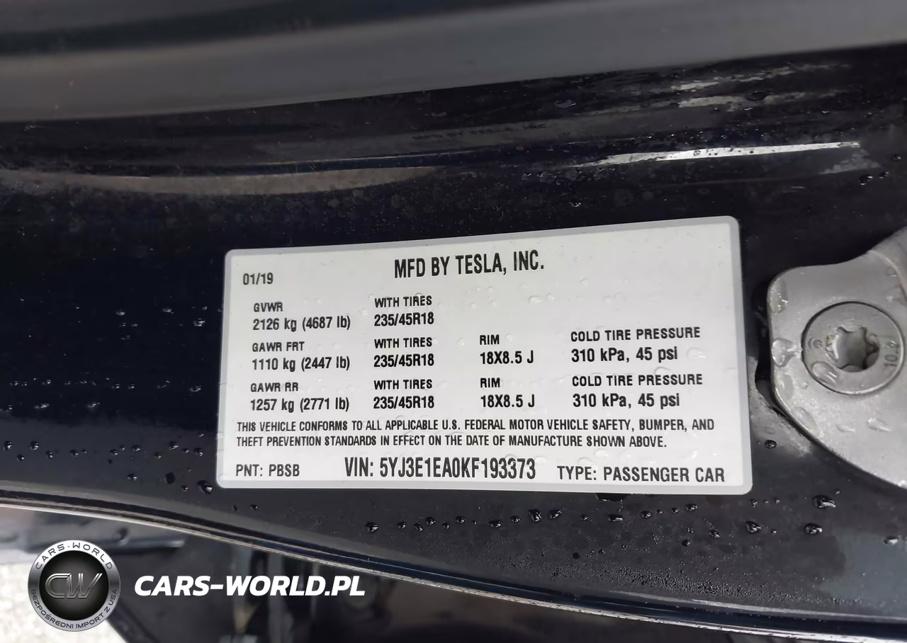 2019 Tesla Model 3 VIN:5YJ3E1EA0KF193373 - 9
