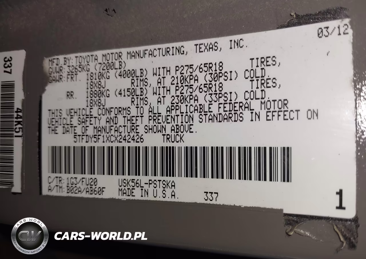 2012 Toyota Tundra Grade 5.7L V8 VIN:5TFDY5F1XCX242426 - 9