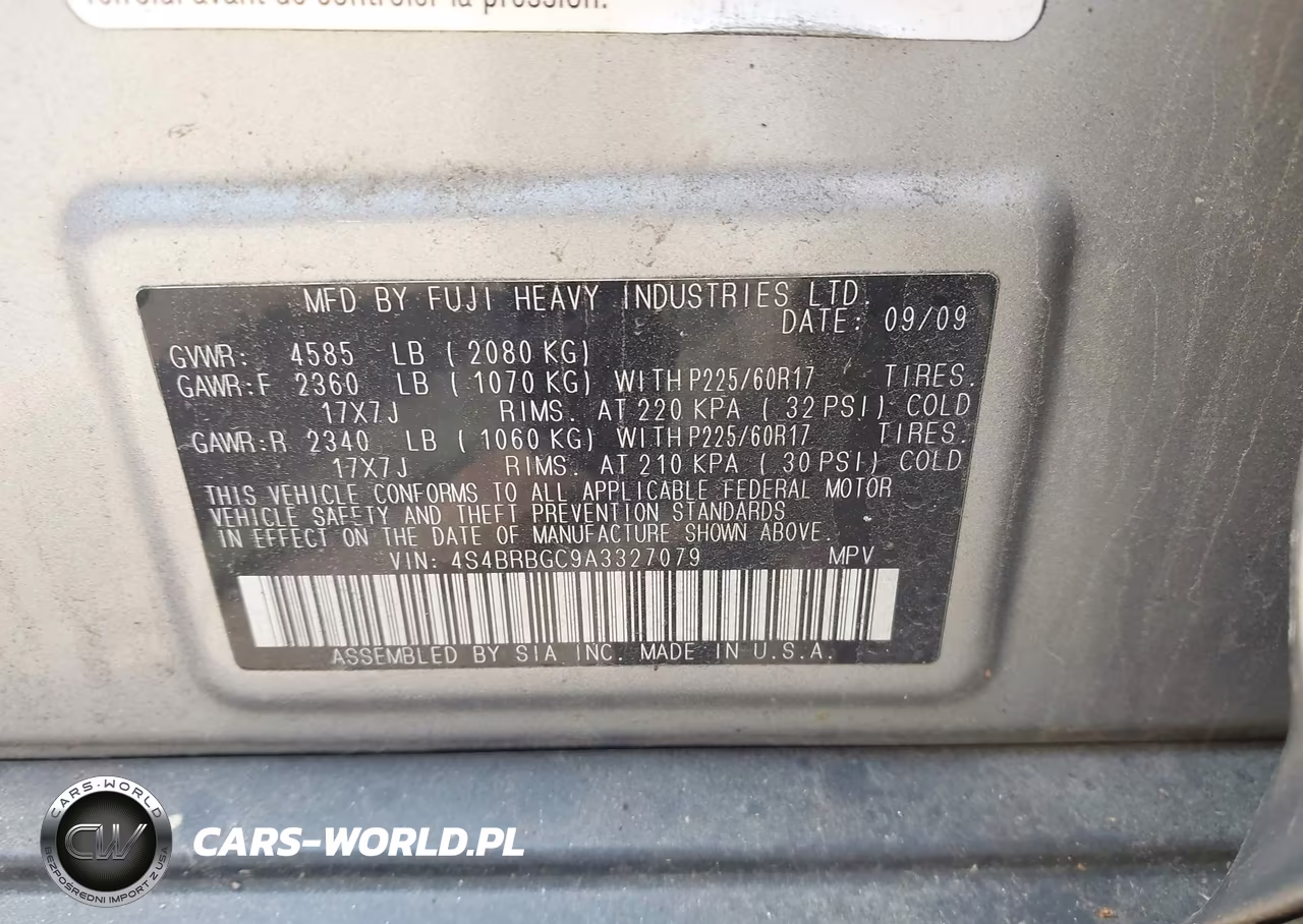 2010 Subaru Outback 2.5I Premium VIN:4S4BRBGC9A3327079 - 9