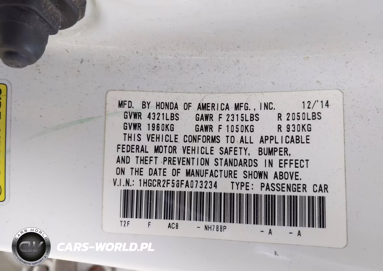 2015 Honda Accord Sport VIN:1HGCR2F56FA073234 - 9