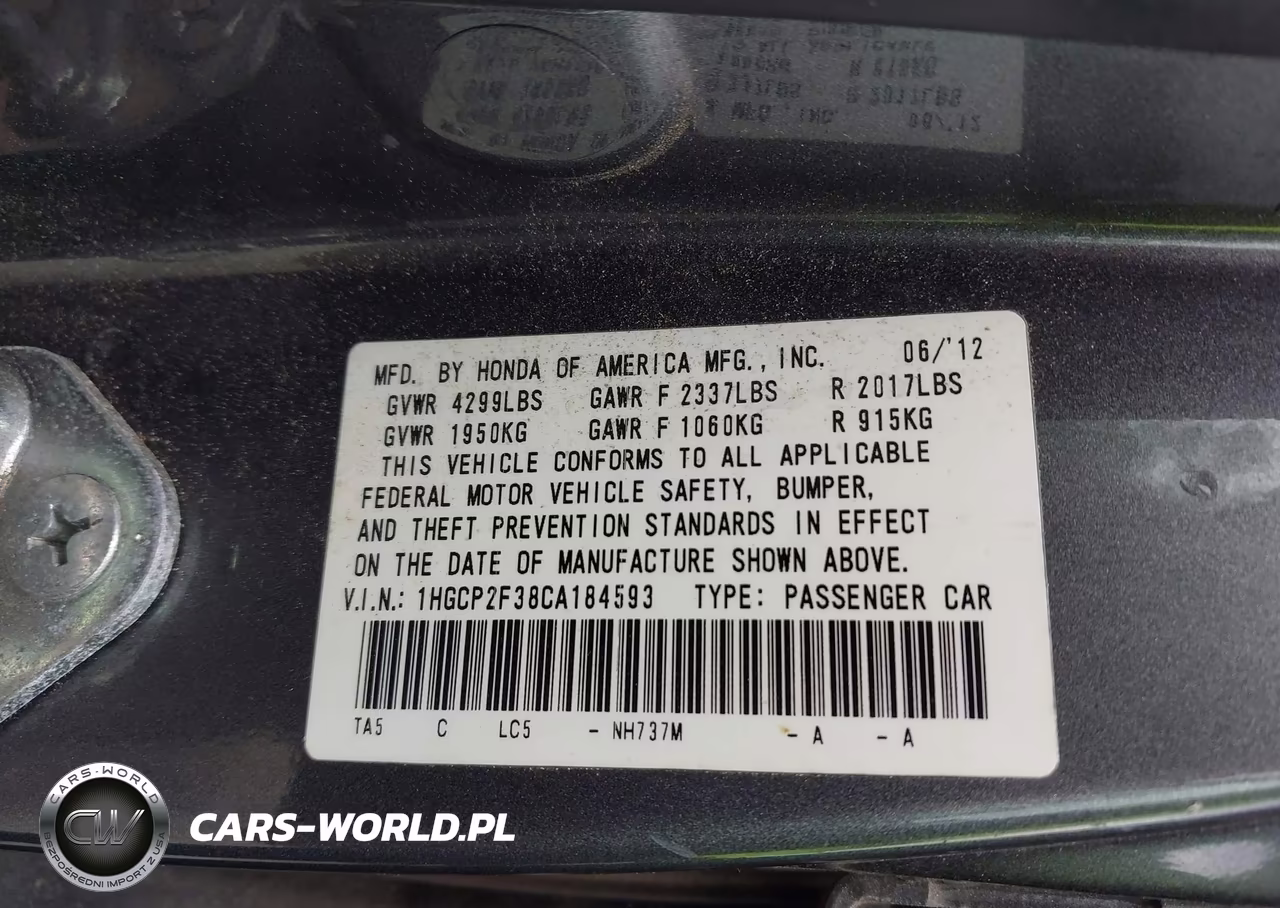 2012 Honda Accord 2.4 Lx VIN:1HGCP2F38CA184593 - 9