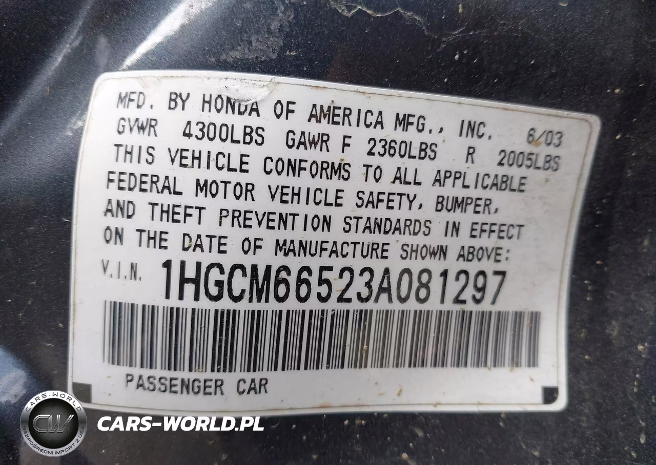 2003 Honda Accord 3.0 Ex VIN:1HGCM66523A081297 - 9