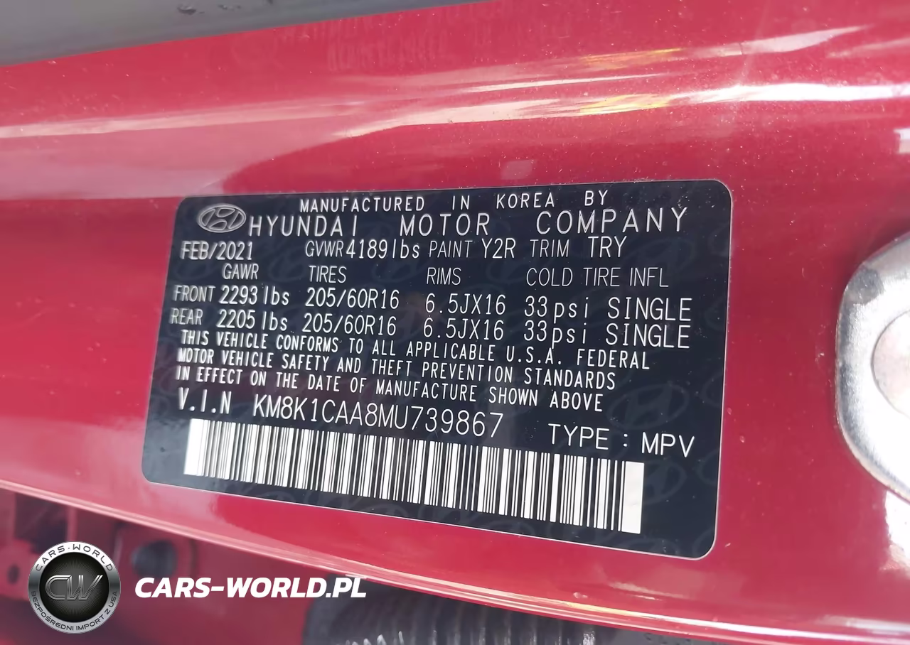 2021 Hyundai Kona Se VIN:KM8K1CAA8MU739867 - 9