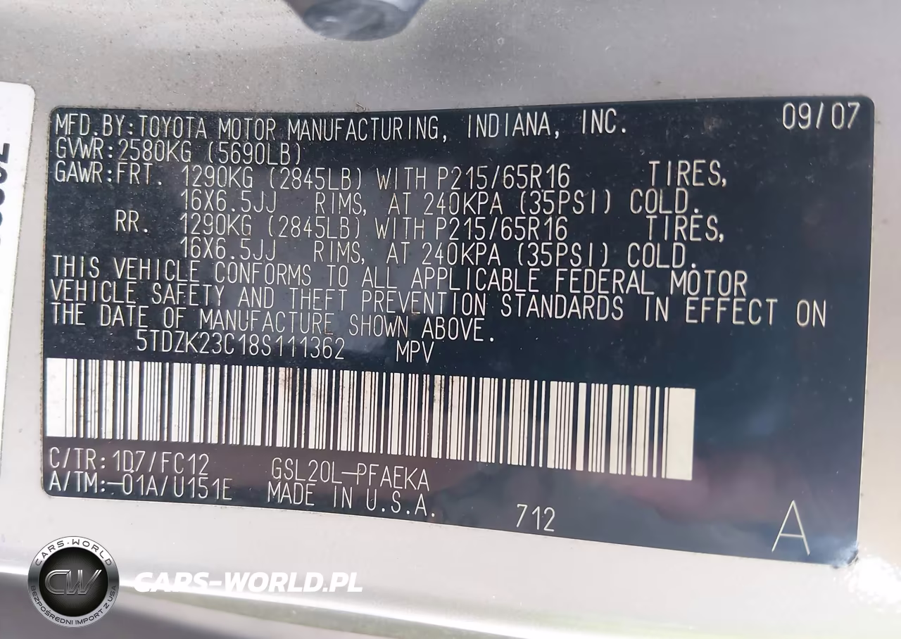 2008 Toyota Sienna Le VIN:5TDZK23C18S111362 - 9