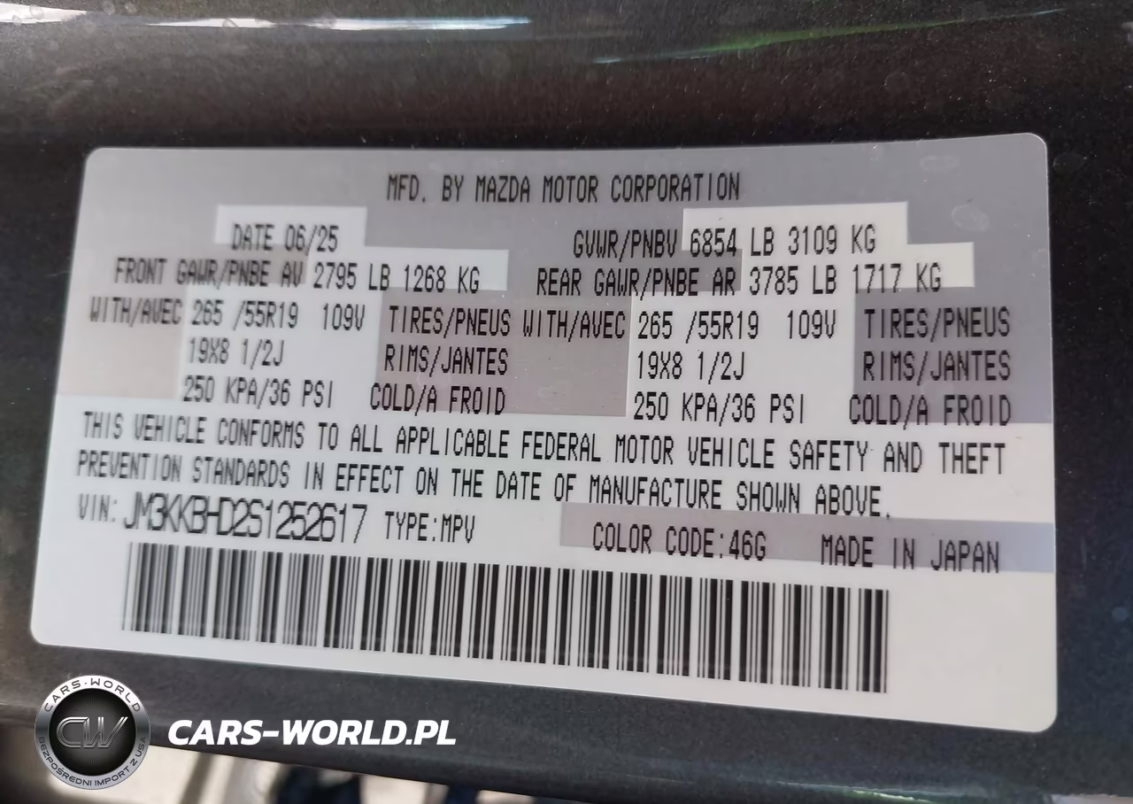 2025 Mazda Cx-90 3.3 Turbo Preferred Package VIN:JM3KKBHD2S1252617 - 9